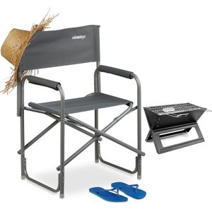 relaxdays - regisseursstoel met logo - tuinstoel - klapstoel, campingstoel breed - grijs