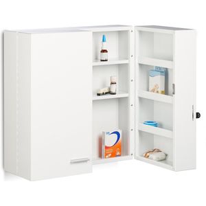 Relaxdays medicijnkast XXL - medicijnkastje metaal - grote verbandkast - toiletkast wit