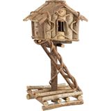 Relaxdays vogelhuisje staand - decoratief vogelvoederhuisje met  ladder - handgemaakt hout