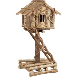 Relaxdays vogelhuisje staand - decoratief vogelvoederhuisje met  ladder - handgemaakt hout