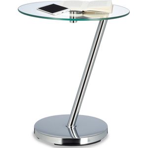 Relaxdays Bijzettafel Glas Doorzichtig - Ronde Koffietafel - Glasplaat Op 1 Been - Zilver