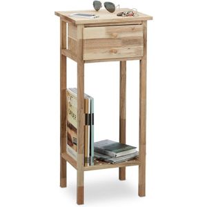 Bijzettafel - Naturel - Walnotenhout - Met 2 Planken en 1 Lade