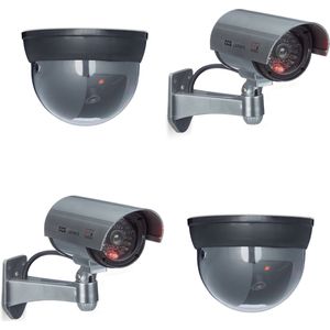 Relaxdays - 4 x Kamera Attrappe im Sicherheits-Set, 2 Dome Kameras, 2 CCD-Kameras, Mit LED-Licht, Verstellbarer Kamerawinkel