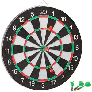 Relaxdays dartbord X1 met pijlen - dartboard 43 cm - tweezijdig speelbaar - klassiek