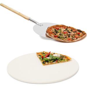 Relaxdays 2er pizza set - pizzasteen - pizzaschep rond - pizzaspatel - pizza steen
