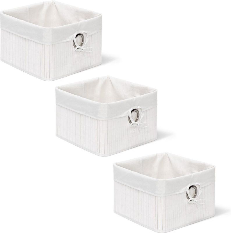 Opbergmand - Bamboe - Mand - Wit - 3 Stuks, Afneembare Hoes, Versterkte Bodem
