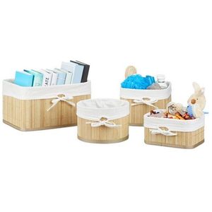 Relaxdays Bamboe opbergmanden set van 4 - mandjes - vierkant en rond - naturel