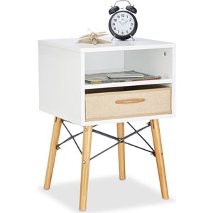 Relaxdays nachtkastje wit - houten poten - Scandinavische stijl - opvouwbare stoffen lade