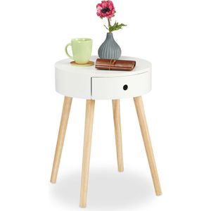 Relaxdays bijzettafel rond - met lade - opbergruimte - 52 x 40 cm - woonkamer - wit