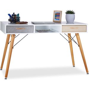 Relaxdays bureau met lades - computerbureau - computertafel - Scandinavisch design - wit