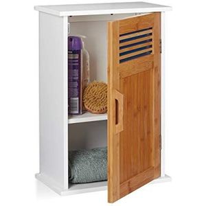 Relaxdays - Bovenkast - Badkamerkast - Wit-Natuur - Bamboe en MDF