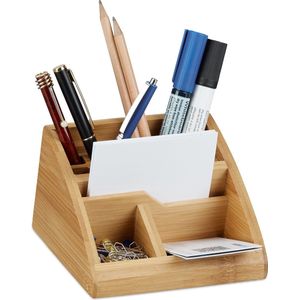 Relaxdays - Schreibtisch Organizer Bambus, Stiftehalter Holz, Stiftebox Schreibtisch, Büro, HxBxT: 9 x 13 x 16 cm, natur