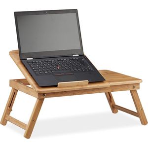 Relaxdays 10022219 Laptoptafel voor bed, in hoogte verstelbaar, bamboeplaat met lade, 30 x 69 x 35 cm, natuur, HLP 30 x 69 x 35 cm