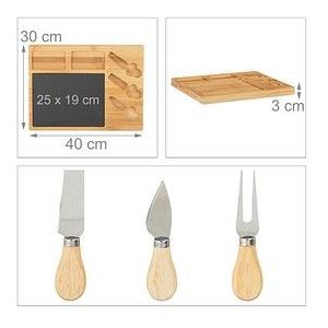 kaasplank set - 3 kaasmessen - bamboe - leisteen - 3 x 40 x 30 cm - kaasbestek