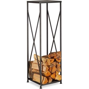 Relaxdays haardhout opslag - brandhout rek - staal poedercoating - haardhoutrek zwart