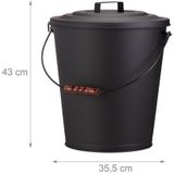 Ascheeimer mit Deckel, Stahl Kohleeimer mit 24 l Stauraum, Kamineimer mit Henkel und Holzgriff, schwarz - Relaxdays