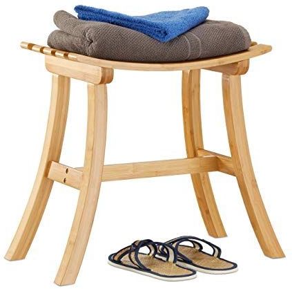 Relaxdays Hocker aus Bambus, elegant geschwungener Sitzhocker f. Garderobe, Holzhocker HxBxT: 48 x 56 x 28,5 cm, natur
