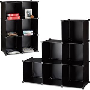 Relaxdays 2 x open kast 6 vakken - ruimteverdeler - boekenkast - vakkenkast – rek - zwart
