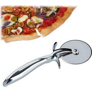 Relaxdays professionele pizzasnijder, Ø 7 cm, roestvrij staal, handgreep met rubberen gedeelte, pizzaroller, zilver