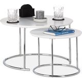 relaxdays bijzettafel 2er set - nest tafels rond - kleine salontafel 60 x 60 - hout - wit