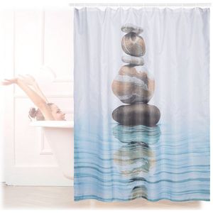 relaxdays Duschvorhang Steine auf Wasser 180,0 x 180,0 cm