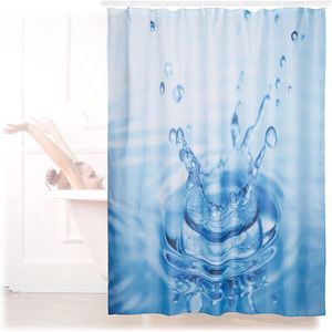 Relaxdays douchegordijn waterdruppels, 180 x 180 cm, wasbaar, anti-schimmel, polyester, badkamer gordijn, blauw