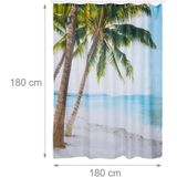 Relaxdays Duschvorhang Strand, Polyester, wasserabweisend, waschbar, Anti-Schimmel, Badewannenvorhang 180x180cm, bunt