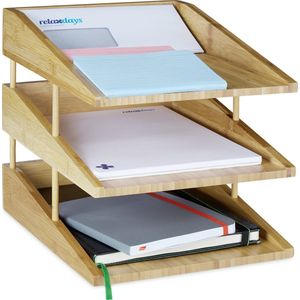 Relaxdays brievenbakje - 3 vakken - bamboe - stapelbaar - postbak - a4 formaat