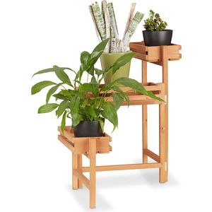 Relaxdays plantenrek hout - bloemenetagère - 3 etages - plantentrap hout - beweegbaar