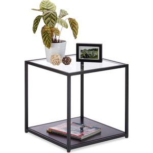 salontafel vierkant - metalen frame - glas - 50 x 50 x 50 cm - zwart