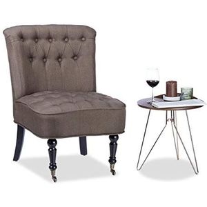 Relaxdays Cocktailstoel 50, comfortabel, zacht, stoffen bekleding, wieltjes, elegante clubstoel, HBT: 82 x 55 x 65 cm, bruin