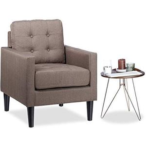 Relaxdays Retro stoel, comfortabele bekleding, houten poten, stoffen bekleding, afneembare kussens, lounge, HBT: 86x67,5x74cm, bruin, standaard