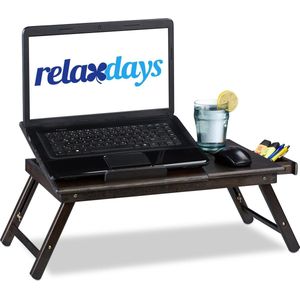 Relaxdays laptoptafel van bamboe - bedtafel - schoottafel - laptop tafel donkerbruin hout