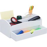 Relaxdays HWD Bureau-organizer van bamboe met vakken en lade, 11 x 27,5 x 15 cm, wit, 11 x 27,5 x 15 cm