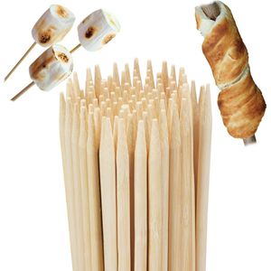 Relaxdays satéprikkers, van bamboe, set van 100, voor Marshmallows en stokbrood, 90 cm lang, houten stokjes, naturel