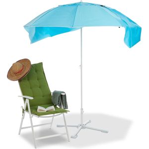 Relaxdays parasol strandtent, strandparasol met draagtas, tent als zonnebescherming blauw