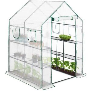 Relaxdays tuinkas - begaanbaar - 4 ramen - 2 rekken - 2 m² - folie - 190 x 140 x 140 cm - transparant