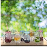 Drinkglazen - Set van 8 - 400 ml - Met Deksel - Met Handvat