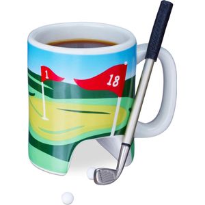Relaxdays golfbeker met club - koffiemok golf - mok - koffiekopje met oor - golfcadeau