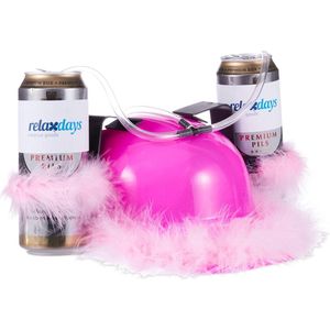 Relaxdays bierhelm roze - drinkhelm voor 2 blikjes - vrijgezellenfeest vrouw - zuiphelm