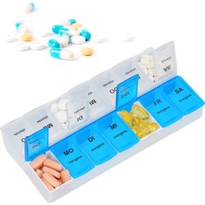 Relaxdays pillendoos medicijndoosje 7 dagen - 2 vakken - pillendoosje - medicamenten doos