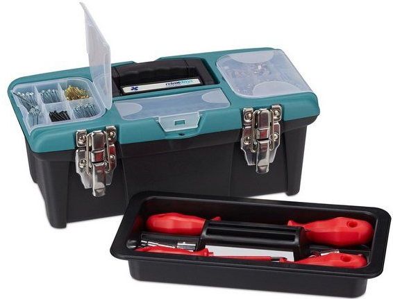 Relaxdays gereedschapskoffer - leeg - 13 x 33 x 18 cm - kunststof - gereedschapskist - afsluitbaar