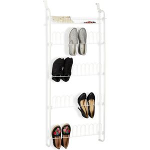Relaxdays deur schoenenrek, 4 etages, 12 paar schoenen, ijzer, HBD: 144 x 60 x 19 cm, deurhanger, deurgarderobe, wit