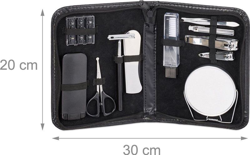 Baardverzorging / manicure set 11-delig - verzorgingset voor mannen - o.a. baardschaar / baardkam / scheermes in leren opbergetui
