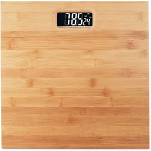 Relaxdays digitale personenweegschaal - 180 kg draaglast - bamboe - op batterijen - 3 x 30 x 30 cm