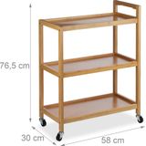 Relaxdays serveerwagen bamboe - 3 etages - theewagen - natuurlijke uitstraling - op wielen