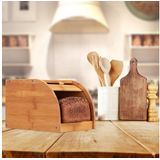 Relaxdays broodtrommel bamboe - brooddoos hout - met schuifdeksel - broodkast - broodbox