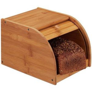 Relaxdays broodtrommel bamboe - brooddoos hout - met schuifdeksel - broodkast - broodbox