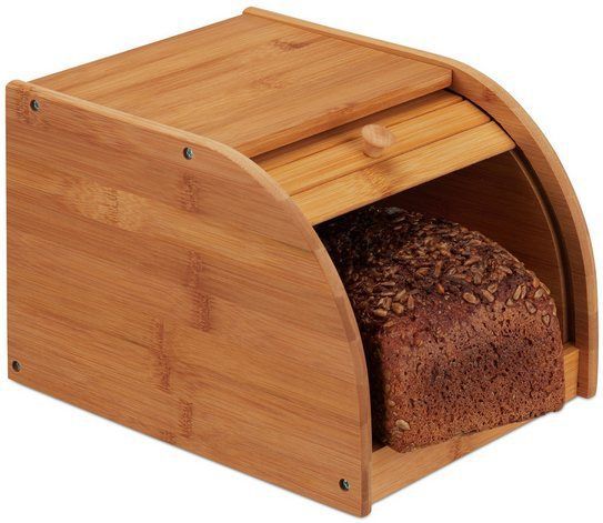 Relaxdays broodtrommel bamboe - brooddoos hout - met schuifdeksel - broodkast - broodbox