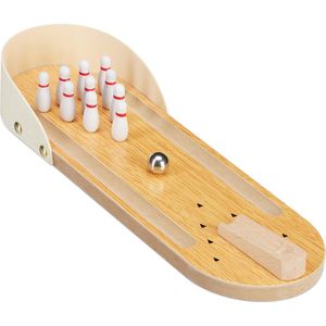Relaxdays bowling tafelspel - mini bowlingbaan - set met 10 kegels - kinderen & volwassenen - vanaf 3 jaar - natuur